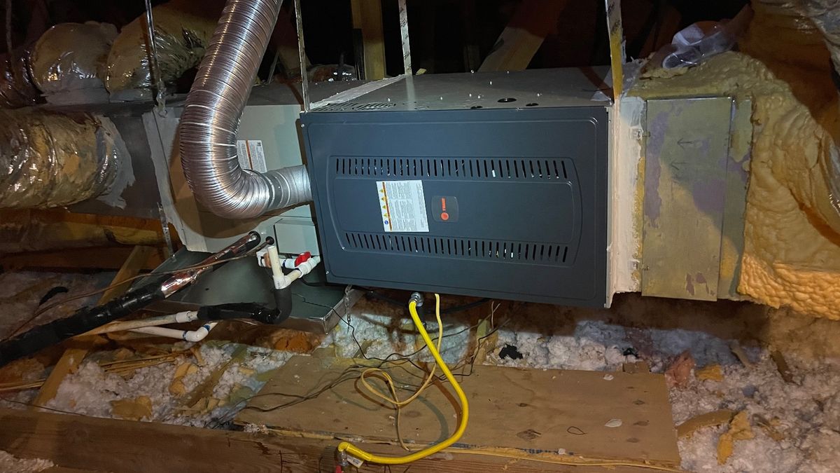 University Park HVAC — new horizontal gas furnace installed in attic